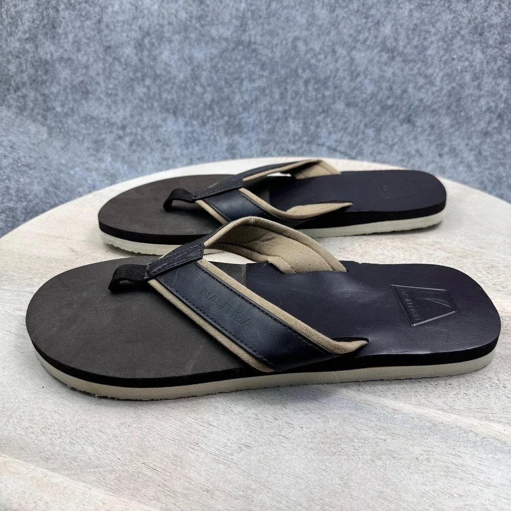 Nautica Mens Brown Tan Thong Flip Flop Sandals Size 11 Casual Beach Shoes